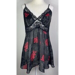 Secret Treasures Babydoll Slip Top M Lace Trim Lingerie Dark Romantic Whimsigoth